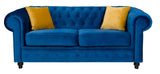 Round arms chesterfield 3+2 seater sofa in blue plush